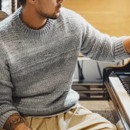 Maden Men's Vintage Gradient Stripe Sweater Round Neck Blended Knitted Pullover Warm Base-layer knitwear for Autumn and Winter