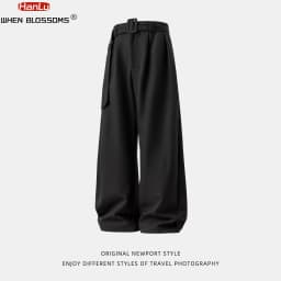 HANGLU 2025 Men's 3D Pleated Trousers J-Cut Drape Wide Leg Old Money Style Belted Formal Casual Slim Fit Pants