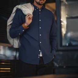Maden Vintage Oxford Shirt Men's Brushed Cotton Long Sleeve Shirt Single-breasted Blouse Solid Color Layering Top for Autumn