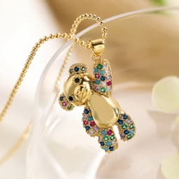 INS Design Happy Bear Pendant Necklaces For Womon,Vintage Cubic Zirconia Accessories, Stainless Steel Chain Jewelry