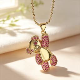 INS Design Happy Bear Pendant Necklaces For Womon,Vintage Cubic Zirconia Accessories, Stainless Steel Chain Jewelry