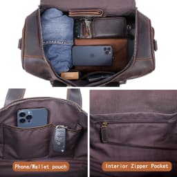 S.WORKER Vintage Genuine Leather Travel Bag Crazy Horse Cowhide Leather Duffel Bag Men's Weekender Bag Gym Bag Carry on Luggage