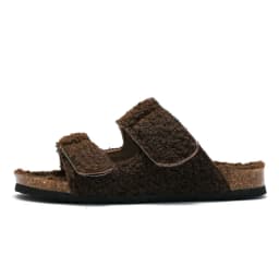 Shevalues Fuzzy Slippers Women Cork Footbed Fluffy Slide Sandals Open Toe Indoor House Shoes With Arch Support Adjustable Buckle