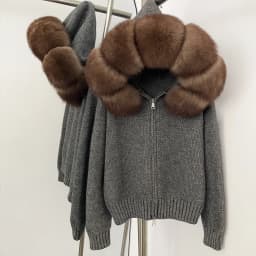 OFTBUY New Fashion Autumn Winter Casual Hooded Real Fox Fur Collar Fashion Short Knitted Jacket with Natural Fur Coat for Women