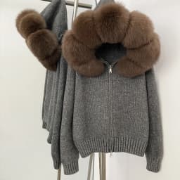 OFTBUY New Fashion Autumn Winter Casual Hooded Real Fox Fur Collar Fashion Short Knitted Jacket with Natural Fur Coat for Women