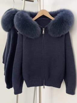 OFTBUY New Fashion Autumn Winter Casual Hooded Real Fox Fur Collar Fashion Short Knitted Jacket with Natural Fur Coat for Women