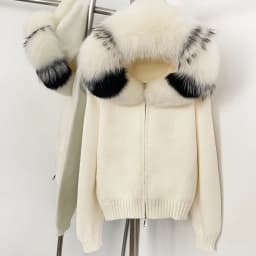 OFTBUY New Fashion Autumn Winter Casual Hooded Real Fox Fur Collar Fashion Short Knitted Jacket with Natural Fur Coat for Women