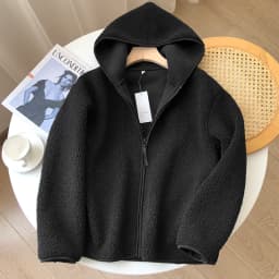Soft Lamb Fur Short Coat Autumn New Style Comfortable Loose Women's Outerwear Pure Color Commute Style Zipper Closure Long Sl...