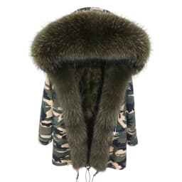 MMK fashion women's parka coat rabbit fur lining big raccoon fur collar winter coat jacket long hooded army green season warm ja