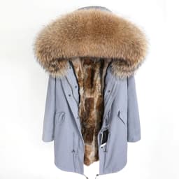 MMK fashion women's parka coat rabbit fur lining big raccoon fur collar winter coat jacket long hooded army green season warm ja