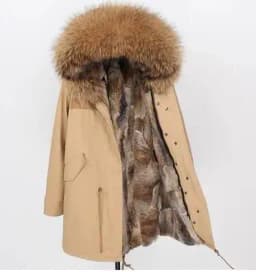 MMK fashion women's parka coat rabbit fur lining big raccoon fur collar winter coat jacket long hooded army green season warm ja