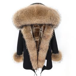 MMK fashion women's parka coat rabbit fur lining big raccoon fur collar winter coat jacket long hooded army green season warm ja
