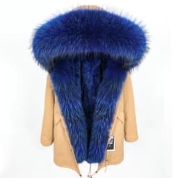 MMK fashion women's parka coat rabbit fur lining big raccoon fur collar winter coat jacket long hooded army green season warm ja