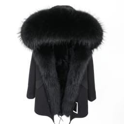 MMK fashion women's parka coat rabbit fur lining big raccoon fur collar winter coat jacket long hooded army green season warm ja
