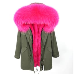 MMK fashion women's parka coat rabbit fur lining big raccoon fur collar winter coat jacket long hooded army green season warm ja