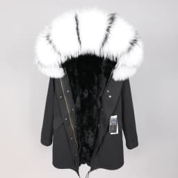 MMK fashion women's parka coat rabbit fur lining big raccoon fur collar winter coat jacket long hooded army green season warm ja
