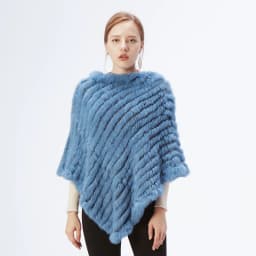 Ethel Anderson Fur Pullover For Women Knitted Genuine Rabbit Fur Poncho Capes Lady Real Fur Knit Wraps Triangle Shawls Jackets