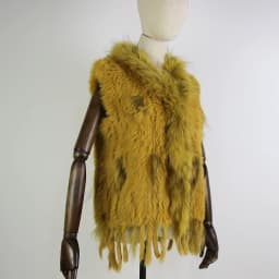 Harppihop womens natural real rabbit fur vest with raccoon fur collar waistcoat/jackets rex rabbit knitted winte