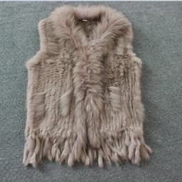 Harppihop womens natural real rabbit fur vest with raccoon fur collar waistcoat/jackets rex rabbit knitted winte