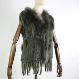 Harppihop womens natural real rabbit fur vest with raccoon fur collar waistcoat/jackets rex rabbit knitted winte