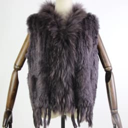 Harppihop womens natural real rabbit fur vest with raccoon fur collar waistcoat/jackets rex rabbit knitted winte