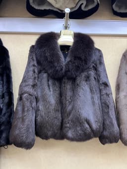 100% Genuine Whole Skin Real Rabbit Fur Coat With Luxury Natural Fox Fur Collar Jacket Full Pelt Rabbit Fur Overcoat