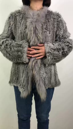 Harppihop rabbit fur Genuine Knitted coat for Women Raccoon Fur collar Jacket Trench Outwear fashion street party jacketC918