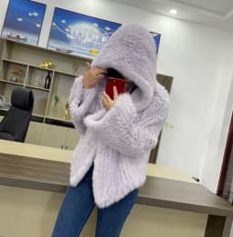 MPPM Natural Rabbit Fur Coat Women Real Rabbit Fur Hooded Coat Long Sleeve Women's Jacket Casual Loose Knitted Fur Jacket