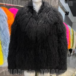 YOLOAgain Women's Real Mongolia Sheep Fur Jacket Dark Brown Sheep Fur Jacket