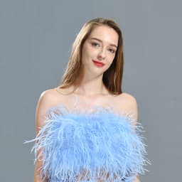 Jxwatcher Natural Ostrich Feather Top Bra Women's Summer Feather Tube Lady Wedding Long Hair Fluffy Underwear Evening Party Wear