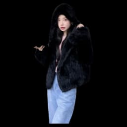 Women's Rabbit Fur Coat Winter Thickened Short Knitted Outerwear Fluffy Zipper Style Long Sleeve Hooded Casual Fashion