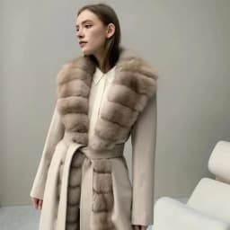 CNEGOVIK Natural Fox Fur Winter Cashmere Wool Coat Women Fur Coat Women Luxury Real Fur Warm Winter Jackets Cashmere Fur Jacket