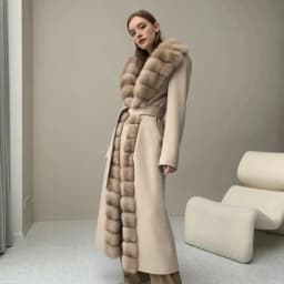 CNEGOVIK Natural Fox Fur Winter Cashmere Wool Coat Women Fur Coat Women Luxury Real Fur Warm Winter Jackets Cashmere Fur Jacket