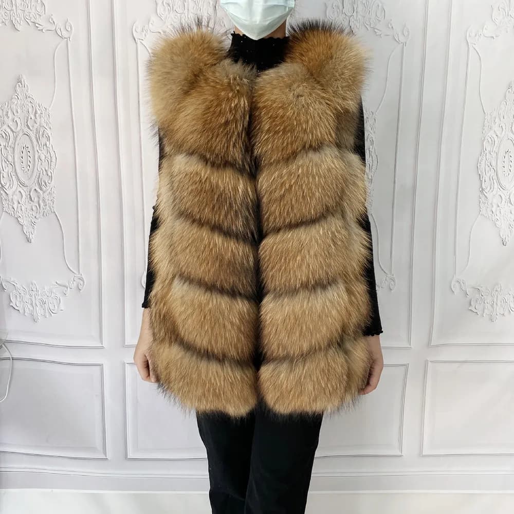 Real Fur Raccoon Vest Natural Fur Coat For Jacket Female Coats Vest Waistcoat Long Fur Coats Real Fur Coat Fox Vest Jacket