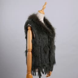 Luxury Women's Genuine Premium Long Hair Rabbit Fur Knit Vest Raccoon Fur Trim Gilet Lady Sleeveless Waistcoat Real Fur Jacket