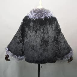 2026 New Fashion Lady Real Genuine Natural Knitted Rabbit Fur Shawl Coat With Fox Fur Collar Women's Fashion Knit Jacket Cape