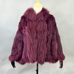2026 New Fashion Lady Real Genuine Natural Knitted Rabbit Fur Shawl Coat With Fox Fur Collar Women's Fashion Knit Jacket Cape