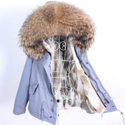 Maomaokong Winter Women Parka Cotton Jacket Real Fur Coat Natural Fox Fur Hooded Rabbit Fur Liner Thick Warm Outerwear Female