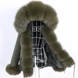 Maomaokong Winter Women Parka Cotton Jacket Real Fur Coat Natural Fox Fur Hooded Rabbit Fur Liner Thick Warm Outerwear Female