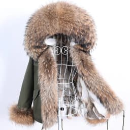 Maomaokong Winter Women Parka Cotton Jacket Real Fur Coat Natural Fox Fur Hooded Rabbit Fur Liner Thick Warm Outerwear Female