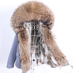 Maomaokong Winter Women Parka Cotton Jacket Real Fur Coat Natural Fox Fur Hooded Rabbit Fur Liner Thick Warm Outerwear Female