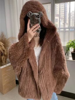OFTBUY New Winter Women Natural Fur Jacket Women Loose Weave Quality Streetwear Hooded Long Sleeves Real Rabbit Fur Coat Female
