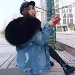 2025Maomaokong Denim Jacket Parka Winter Women Parkas Real Fur Collar Coat Natural Raccoon Fur Hood Real Rabbit Fur Liner Luxury