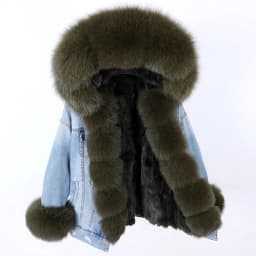 2025Maomaokong Denim Jacket Parka Winter Women Parkas Real Fur Collar Coat Natural Raccoon Fur Hood Real Rabbit Fur Liner Luxury