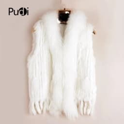 VR001 Womens Natural Real Rabbit Fur Vest With Raccoon Fur Collar Waistcoat/jackets Rex Rabbit Knitted Winter