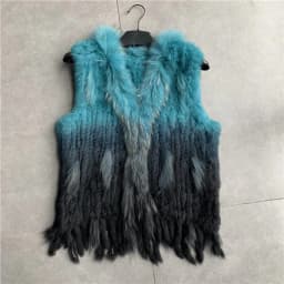 VR001 Womens Natural Real Rabbit Fur Vest With Raccoon Fur Collar Waistcoat/jackets Rex Rabbit Knitted Winter