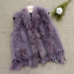 VR001 Womens Natural Real Rabbit Fur Vest With Raccoon Fur Collar Waistcoat/jackets Rex Rabbit Knitted Winter