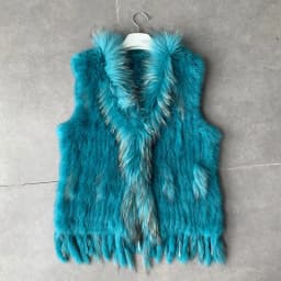 VR001 Womens Natural Real Rabbit Fur Vest With Raccoon Fur Collar Waistcoat/jackets Rex Rabbit Knitted Winter