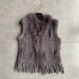 VR001 Womens Natural Real Rabbit Fur Vest With Raccoon Fur Collar Waistcoat/jackets Rex Rabbit Knitted Winter