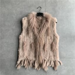VR001 Womens Natural Real Rabbit Fur Vest With Raccoon Fur Collar Waistcoat/jackets Rex Rabbit Knitted Winter